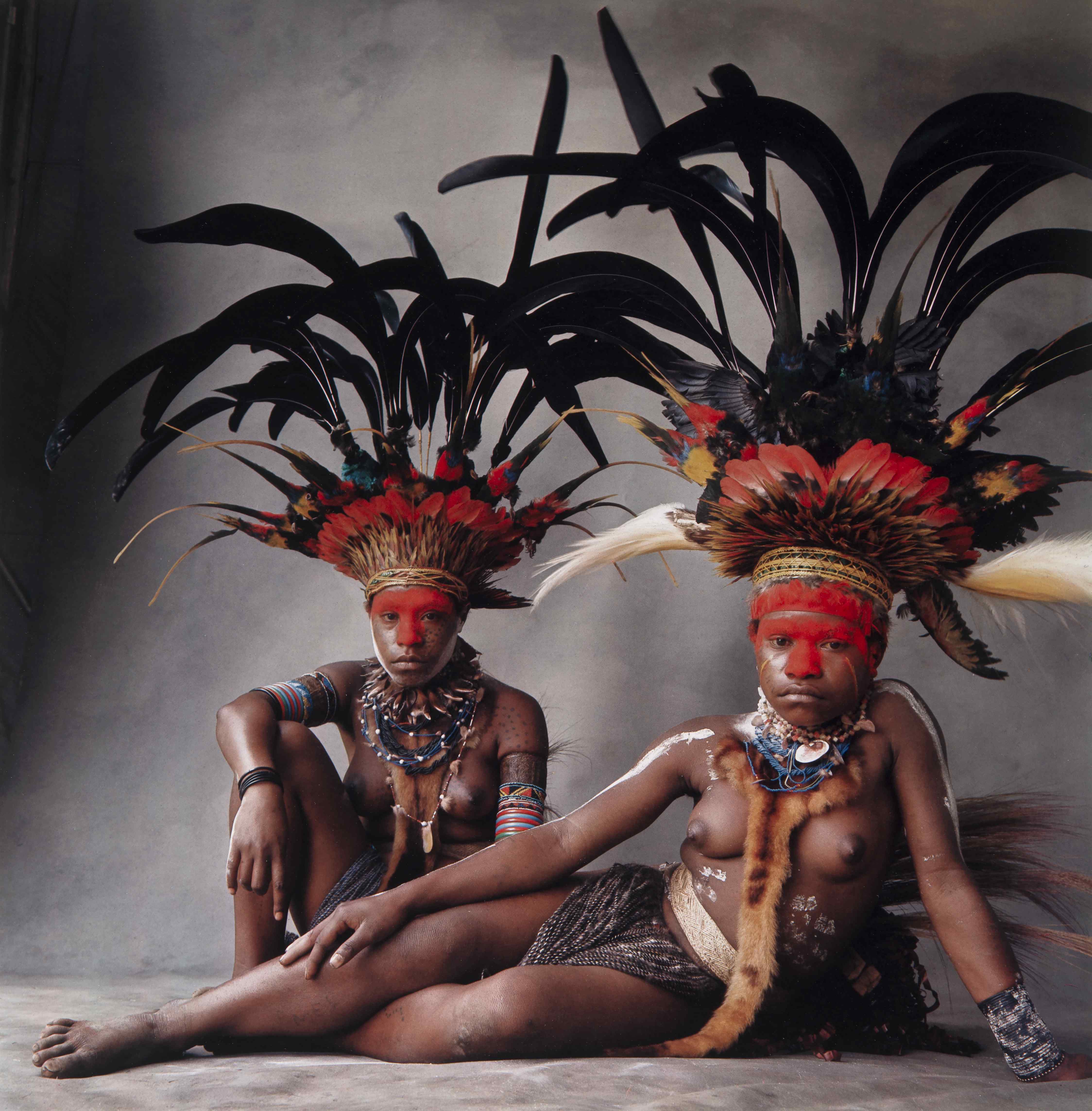 Two Young Guinea Women with Feathers, 1970