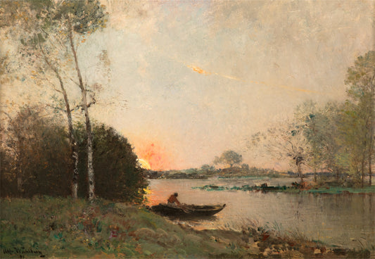 Vid floden, solnedgång (Bords de rivière, effet de soleil couchant)