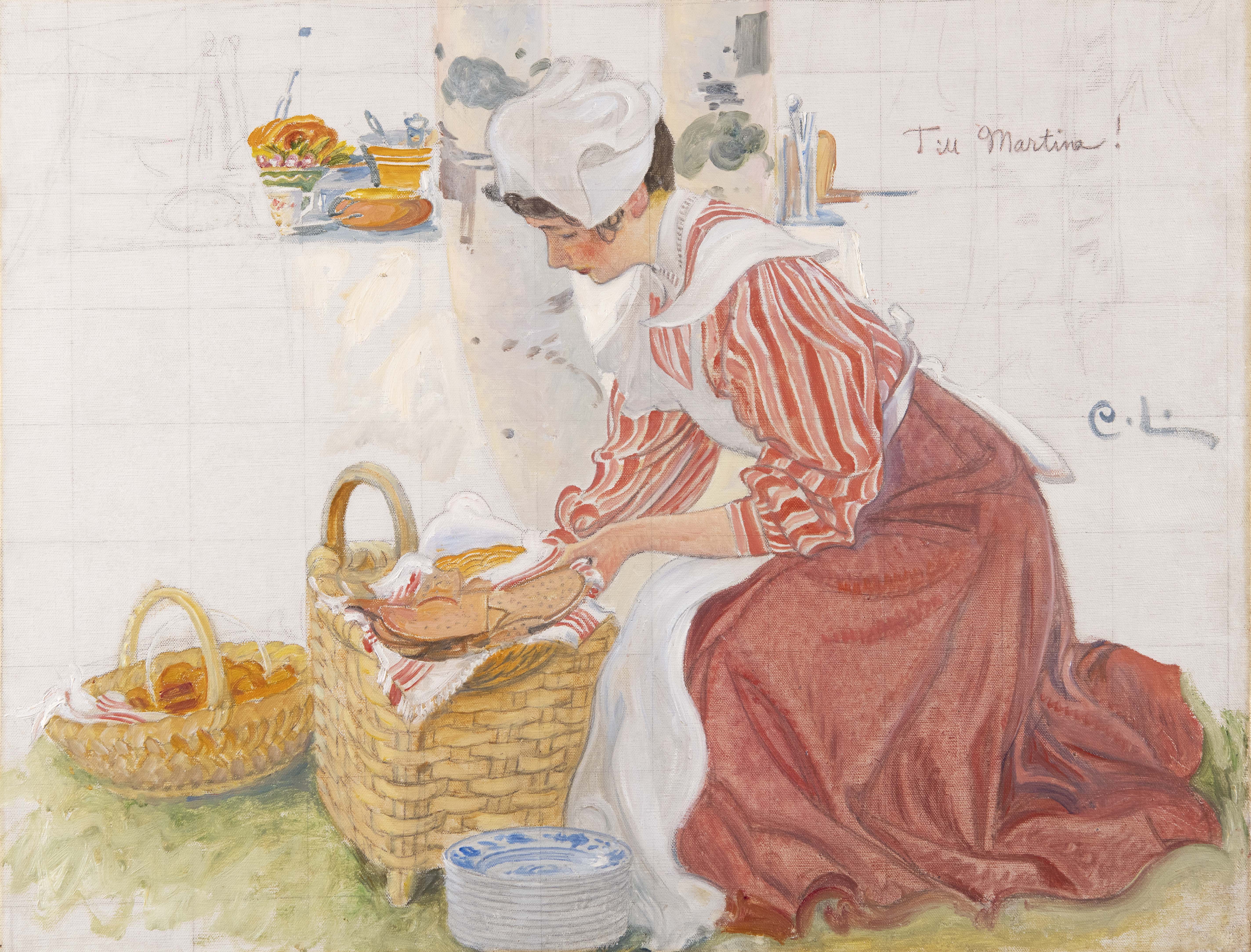 Martina med matkorgen (studie till Frukost i det gröna)
